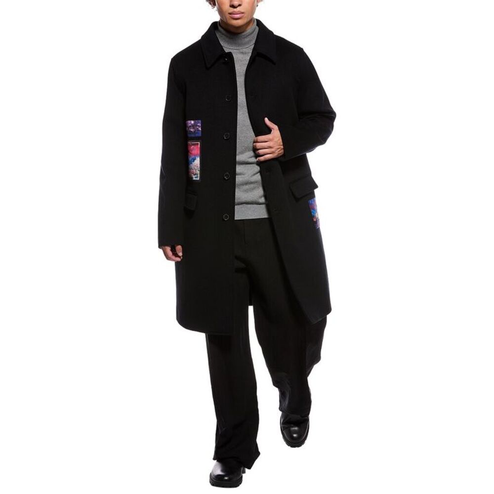 Valentino Mens Cappotto Wool Vaporwave Coat, Black
